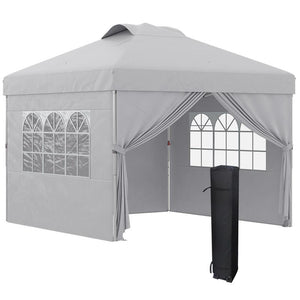 GAZEBO PIEGHEVOLE 3X3 M CON ALTEZZA REGOLABILE SU 3 LIVELLI FINESTRE E BORSA DI TRASPORTO GRIGIO CHIARO