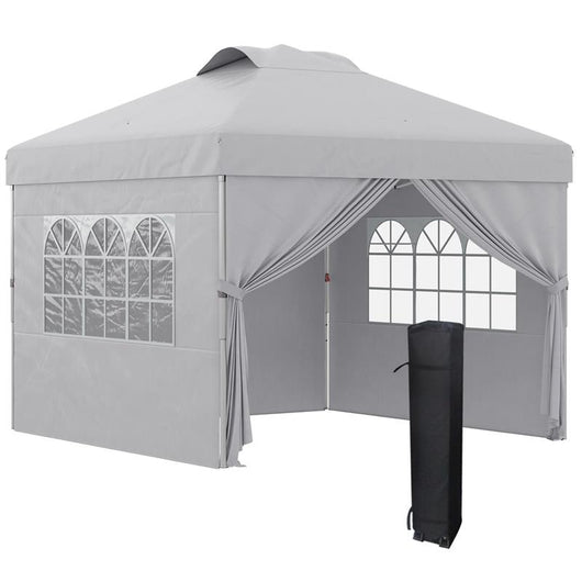 GAZEBO PIEGHEVOLE 3X3 M CON ALTEZZA REGOLABILE SU 3 LIVELLI FINESTRE E BORSA DI TRASPORTO GRIGIO CHIARO