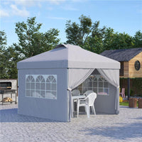 GAZEBO PIEGHEVOLE 3X3 M CON ALTEZZA REGOLABILE SU 3 LIVELLI FINESTRE E BORSA DI TRASPORTO GRIGIO CHIARO