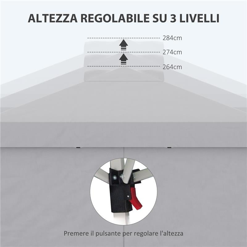 GAZEBO PIEGHEVOLE 3X3 M CON ALTEZZA REGOLABILE SU 3 LIVELLI FINESTRE E BORSA DI TRASPORTO GRIGIO CHIARO
