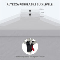 GAZEBO PIEGHEVOLE 3X3 M CON ALTEZZA REGOLABILE SU 3 LIVELLI FINESTRE E BORSA DI TRASPORTO GRIGIO CHIARO