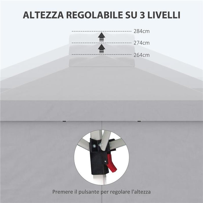 GAZEBO PIEGHEVOLE 3X3 M CON ALTEZZA REGOLABILE SU 3 LIVELLI FINESTRE E BORSA DI TRASPORTO GRIGIO CHIARO