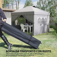 GAZEBO PIEGHEVOLE 3X3 M CON ALTEZZA REGOLABILE SU 3 LIVELLI FINESTRE E BORSA DI TRASPORTO GRIGIO CHIARO