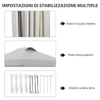 GAZEBO PIEGHEVOLE 3X3 M CON ALTEZZA REGOLABILE SU 3 LIVELLI FINESTRE E BORSA DI TRASPORTO GRIGIO CHIARO