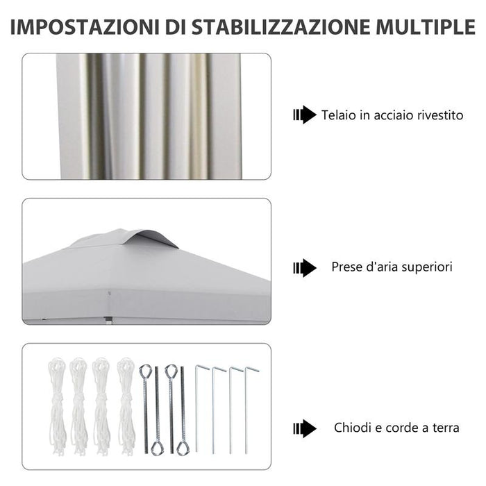 GAZEBO PIEGHEVOLE 3X3 M CON ALTEZZA REGOLABILE SU 3 LIVELLI FINESTRE E BORSA DI TRASPORTO GRIGIO CHIARO