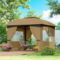 GAZEBO DA GIARDINO 3.4X3.4M CON PARETI PROTEZIONE UV E TETTO A 2 LIVELLI BEIGE