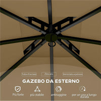 GAZEBO DA GIARDINO 3.4X3.4M CON PARETI PROTEZIONE UV E TETTO A 2 LIVELLI BEIGE