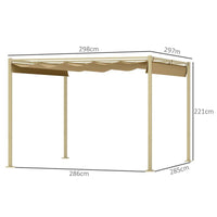 GAZEBO PERGOLA 3X3 M CON TETTUCCIO RETRATTILE 8 VITI E 8 PICCHETTI IN POLIESTERE 180G E METALLO CACHI