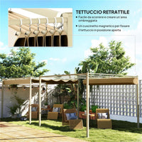 GAZEBO PERGOLA 3X3 M CON TETTUCCIO RETRATTILE 8 VITI E 8 PICCHETTI IN POLIESTERE 180G E METALLO CACHI