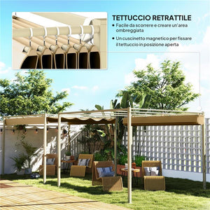 GAZEBO PERGOLA 3X3 M CON TETTUCCIO RETRATTILE 8 VITI E 8 PICCHETTI IN POLIESTERE 180G E METALLO CACHI