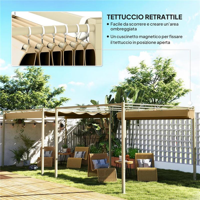 GAZEBO PERGOLA 3X3 M CON TETTUCCIO RETRATTILE 8 VITI E 8 PICCHETTI IN POLIESTERE 180G E METALLO CACHI