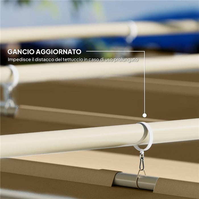 GAZEBO PERGOLA 3X3 M CON TETTUCCIO RETRATTILE 8 VITI E 8 PICCHETTI IN POLIESTERE 180G E METALLO CACHI