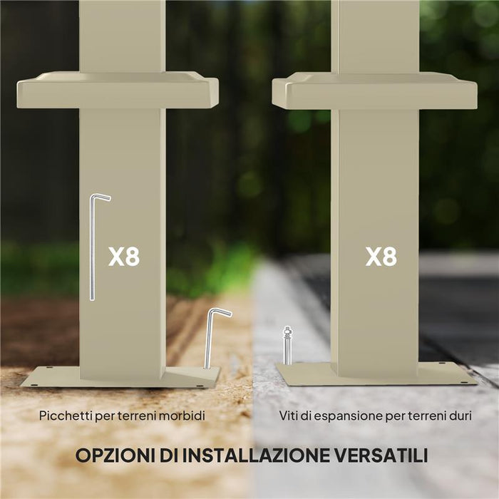 GAZEBO PERGOLA 3X3 M CON TETTUCCIO RETRATTILE 8 VITI E 8 PICCHETTI IN POLIESTERE 180G E METALLO CACHI