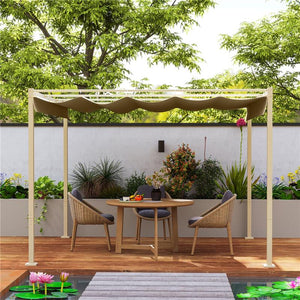 GAZEBO PERGOLA 3X3 M CON TETTUCCIO RETRATTILE 8 VITI E 8 PICCHETTI IN POLIESTERE 180G E METALLO CACHI