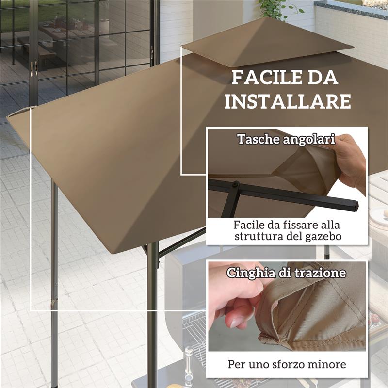 COPERTURA PER GAZEBO DA GIARDINO PER BARBECUE 1.52X2.44 M A 2 LIVELLI IN POLIESTERE 160 GSM CACHI