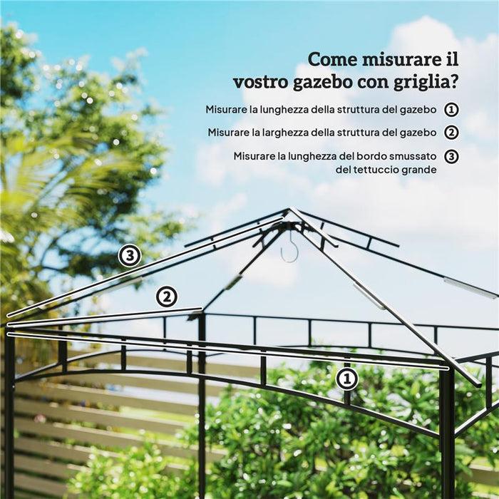 COPERTURA PER GAZEBO DA GIARDINO PER BARBECUE 1.52X2.44 M A 2 LIVELLI IN POLIESTERE GRIGIO CHIARO