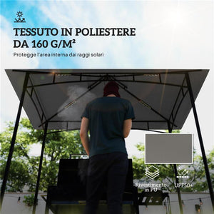 COPERTURA PER GAZEBO DA GIARDINO PER BARBECUE 1.52X2.44 M A 2 LIVELLI IN POLIESTERE GRIGIO CHIARO