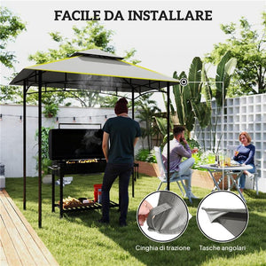 COPERTURA PER GAZEBO DA GIARDINO PER BARBECUE 1.52X2.44 M A 2 LIVELLI IN POLIESTERE GRIGIO CHIARO