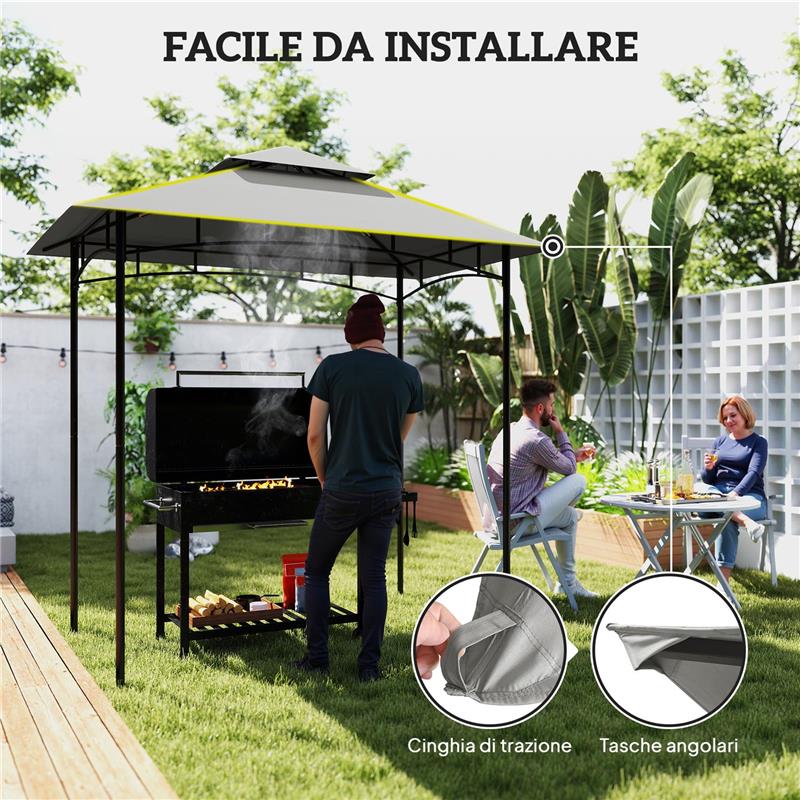 COPERTURA PER GAZEBO DA GIARDINO PER BARBECUE 1.52X2.44 M A 2 LIVELLI IN POLIESTERE GRIGIO CHIARO