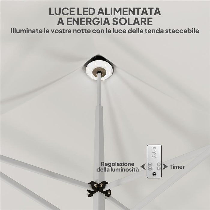 GAZEBO DA GIARDINO POP UP 3X3 M AD ALTEZZA REGOLABILE CON LUCI LED SOLARI IN TESSUTO OXFORD E METALLO BIANCO