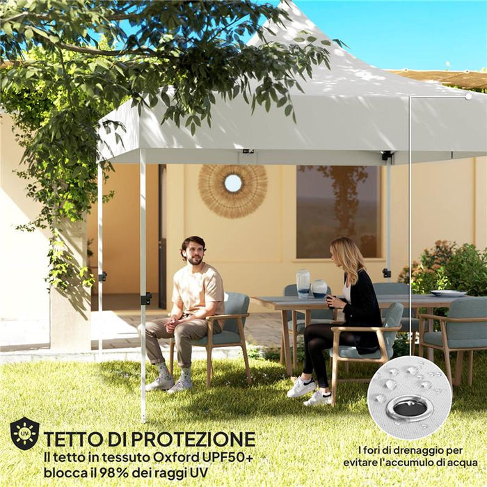 GAZEBO DA GIARDINO POP UP 3X3 M AD ALTEZZA REGOLABILE CON LUCI LED SOLARI IN TESSUTO OXFORD E METALLO BIANCO