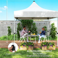 GAZEBO DA GIARDINO POP UP 3X3 M AD ALTEZZA REGOLABILE CON LUCI LED SOLARI IN TESSUTO OXFORD E METALLO BIANCO