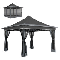 GAZEBO DA GIARDINO AD ALTEZZA REGOLABILE CON ZANZARIERA IN POLIESTERE E METALLO 357X357X310 CM GRIGIO SCURO