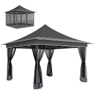 GAZEBO DA GIARDINO AD ALTEZZA REGOLABILE CON ZANZARIERA IN POLIESTERE E METALLO 357X357X310 CM GRIGIO SCURO