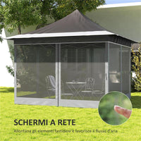 GAZEBO DA GIARDINO AD ALTEZZA REGOLABILE CON ZANZARIERA IN POLIESTERE E METALLO 357X357X310 CM GRIGIO SCURO