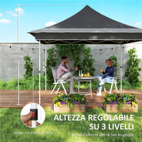 GAZEBO DA GIARDINO AD ALTEZZA REGOLABILE CON ZANZARIERA IN POLIESTERE E METALLO 357X357X310 CM GRIGIO SCURO