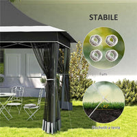 GAZEBO DA GIARDINO AD ALTEZZA REGOLABILE CON ZANZARIERA IN POLIESTERE E METALLO 357X357X310 CM GRIGIO SCURO