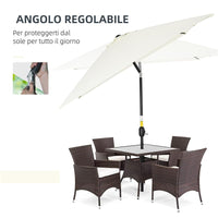 OMBRELLONE RETTANGOLARE 2X3 M PIEGHEVOLE E REGOLABILE CON MANOVELLA IN ALLUMINIO E POLIESTERE BIANCO CREMA