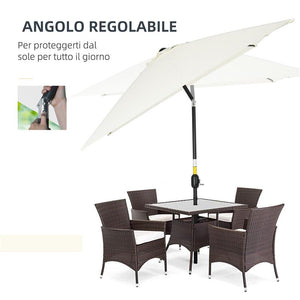 OMBRELLONE RETTANGOLARE 2X3 M PIEGHEVOLE E REGOLABILE CON MANOVELLA IN ALLUMINIO E POLIESTERE BIANCO CREMA