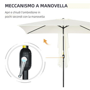 OMBRELLONE RETTANGOLARE 2X3 M PIEGHEVOLE E REGOLABILE CON MANOVELLA IN ALLUMINIO E POLIESTERE BIANCO CREMA
