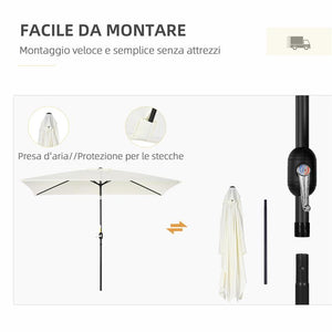 OMBRELLONE RETTANGOLARE 2X3 M PIEGHEVOLE E REGOLABILE CON MANOVELLA IN ALLUMINIO E POLIESTERE BIANCO CREMA