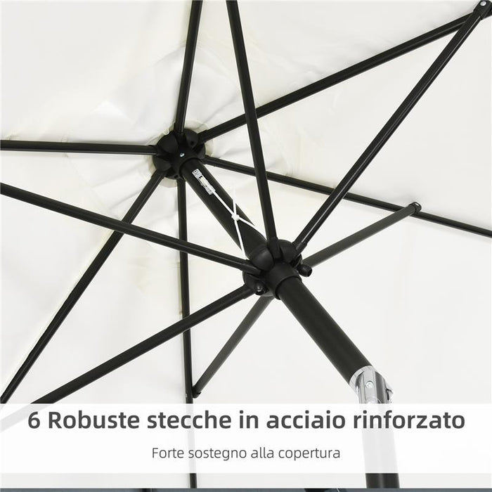OMBRELLONE RETTANGOLARE 2X3 M PIEGHEVOLE E REGOLABILE CON MANOVELLA IN ALLUMINIO E POLIESTERE BIANCO CREMA