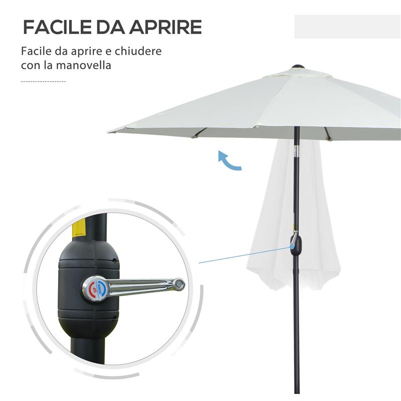 OMBRELLONE DA GIARDINO ROTONDO CON MANOVELLA E INCLINABILE A 3 LIVELLI Ø 265X240 CM CREMA