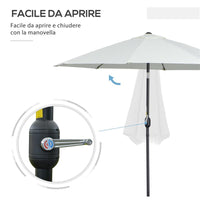 OMBRELLONE DA GIARDINO ROTONDO CON MANOVELLA E INCLINABILE A 3 LIVELLI Ø 265X240 CM CREMA