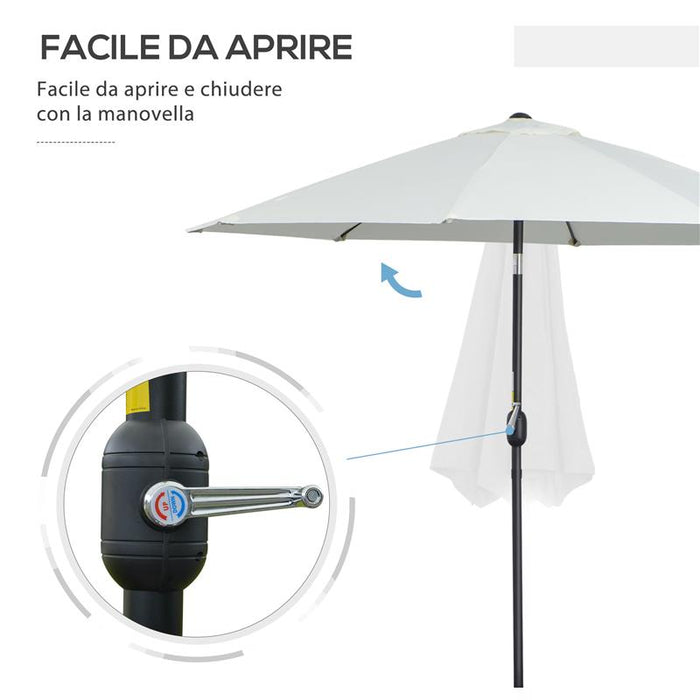 OMBRELLONE DA GIARDINO ROTONDO CON MANOVELLA E INCLINABILE A 3 LIVELLI Ø 265X240 CM CREMA