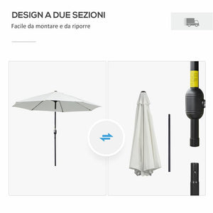 OMBRELLONE DA GIARDINO ROTONDO CON MANOVELLA E INCLINABILE A 3 LIVELLI Ø 265X240 CM CREMA