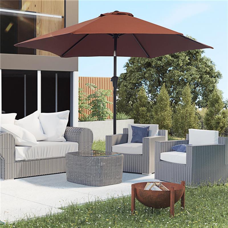 OMBRELLONE DA GIARDINO INCLINABILE CON MANOVELLA IN ALLUMINIOMETALLO E POLIESTERE Ø 260X235 CM NERO E CAFFÈ