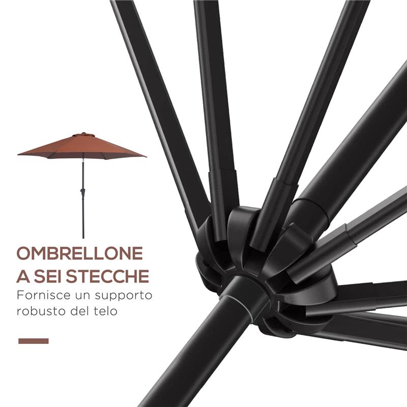 OMBRELLONE DA GIARDINO INCLINABILE CON MANOVELLA IN ALLUMINIOMETALLO E POLIESTERE Ø 260X235 CM NERO E CAFFÈ