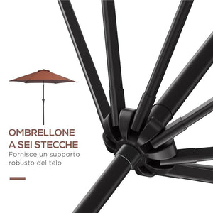 OMBRELLONE DA GIARDINO INCLINABILE CON MANOVELLA IN ALLUMINIOMETALLO E POLIESTERE Ø 260X235 CM NERO E CAFFÈ