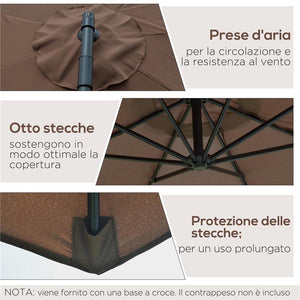 OMBRELLONE DECENTRATO Ø 3X2.5 M CON BASE A CROCE E MANOVELLA IN ACCIAIO E POLIESTERE COLOR CAFFÈ