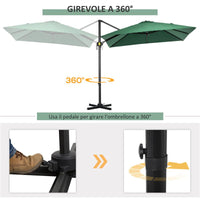 OMBRELLONE DA GIARDINO A MANOVELLA 2.5X2.5 M CON ROTAZIONE 360° E PARASOLE REGOLABILE VERDE