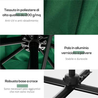 OMBRELLONE DA GIARDINO A MANOVELLA 2.5X2.5 M CON ROTAZIONE 360° E PARASOLE REGOLABILE VERDE