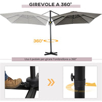 OMBRELLONE DA GIARDINO A MANOVELLA 2.5X2.5 M CON ROTAZIONE 360° E PARASOLE REGOLABILE GRIGIO CHIARO