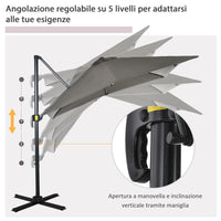 OMBRELLONE DA GIARDINO A MANOVELLA 2.5X2.5 M CON ROTAZIONE 360° E PARASOLE REGOLABILE GRIGIO CHIARO
