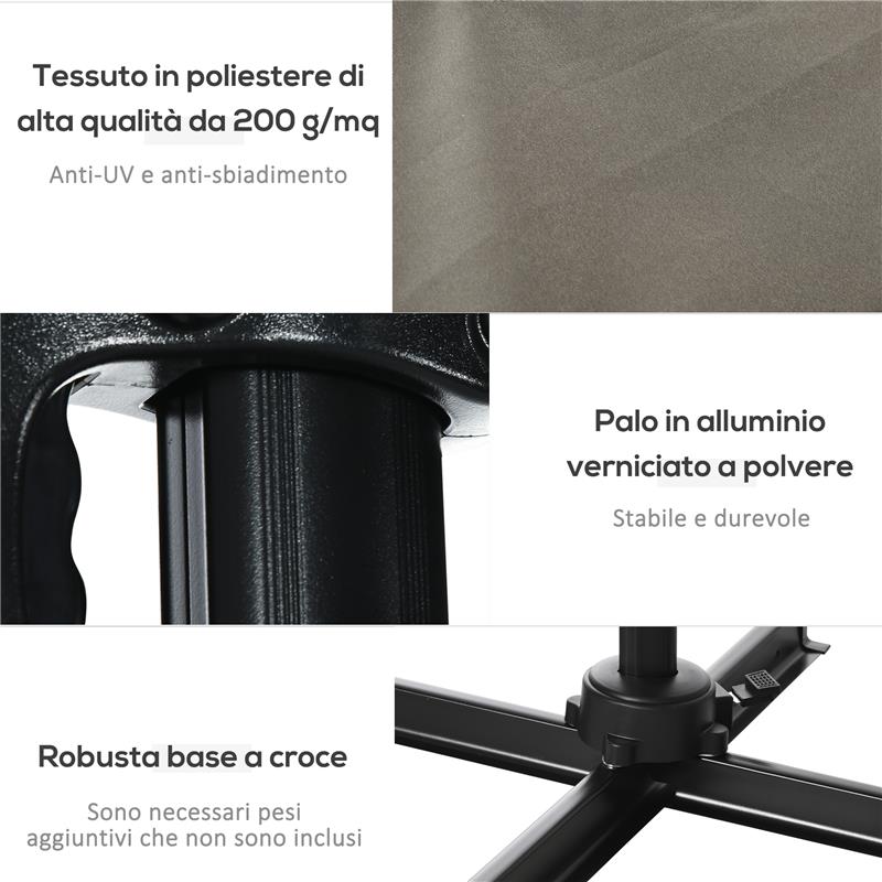 OMBRELLONE DA GIARDINO A MANOVELLA 2.5X2.5 M CON ROTAZIONE 360° E PARASOLE REGOLABILE GRIGIO CHIARO