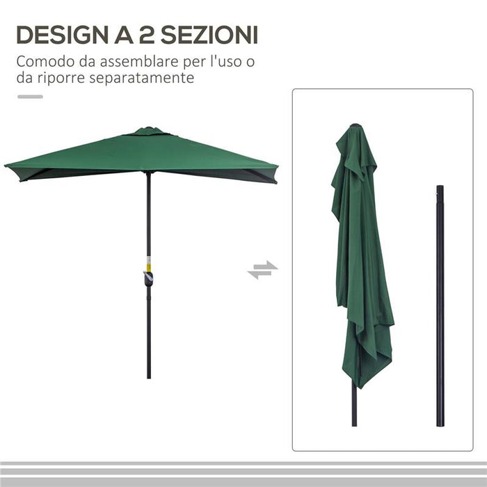 OMBRELLONE DA PARETE MEZZALUNA SALVASPAZIO CON APERTURA A MANOVELLA VERDE